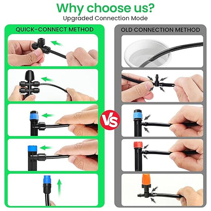 190.2FT Drip Irrigation System for Garden with 32 Nozzles & Emitters, Garden Watering System with 1/2" & 1/4" Tube and Barbed Fittings - Adjustable Sprinklers Kit for Greenhouse, Lawn, Raised Bed