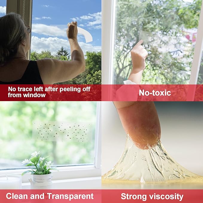 Mosqueda Window Fly Traps, 50 Packs Sticky Fly Traps for Indoors, Fly Catchers for Inside Home, Waterproof & Non-Toxic Adhesive Sticky Paper Trap for Mosquitos Bugs Housefy Fruit Fly Flying Gnats