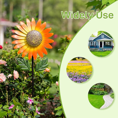 Sunflower Wind Spinner,Garden Windmills and Spinners for Yard,Metal Flowers for Outside,Metal Kinetic Wind Sculptures, 12.8 * 57 Inches