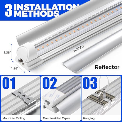Barrina 2FT T8 Grow Light, 144W(6 x 24W, 800W Equivalent), Full Spectrum Sunlight Plant Light, LED Grow Light Bulbs for Indoor Plant Growing,with V-Shaped Reflector, Pinkish White, 6-Pack