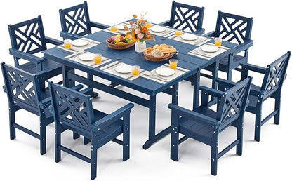10 Piece HDPE Outdoor Dining Set for 8, Patio HDPE Furniture Set with 2 Table and Umbrella Hole, Outdoor Table and Chairs for Garden, Poolside, Backyard, Deck