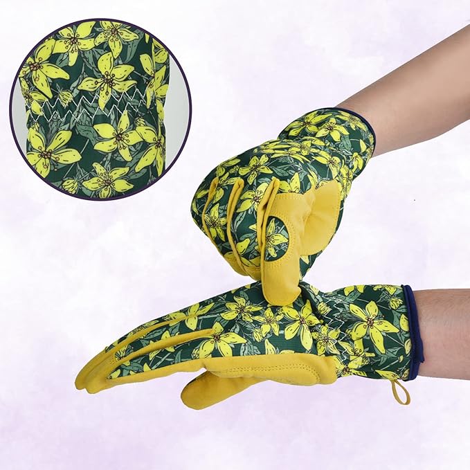 Womens Gardening Weeding Working Gloves, Leather Garden Glove for Women Thorn Proof No Stab for Digging, Planting,Pruning