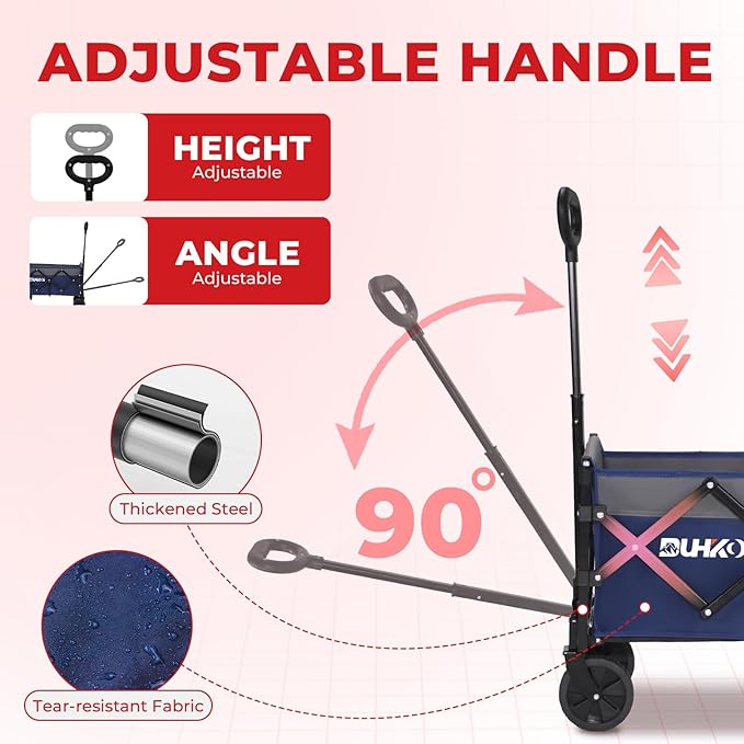 Collapsible Wagon Cart with Wheels Foldable,11 Lbs Lightweight Portable Folding Utility Wagon,90 L Heavy Duty Grocery Shopping Carts,Versatile for Garden Sports Camping Outdoor Use (Navy Gray)