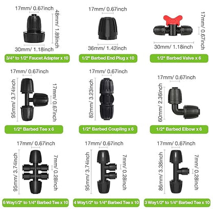 MIXC 1/2 Inch Drip Irrigation Valve Fittings, Barbed Shut Off Valve Parts for 1/2 Inch Irrigation Tubing (1/2" ID x 0.67" OD) for Garden Drip Systems 6 Pack