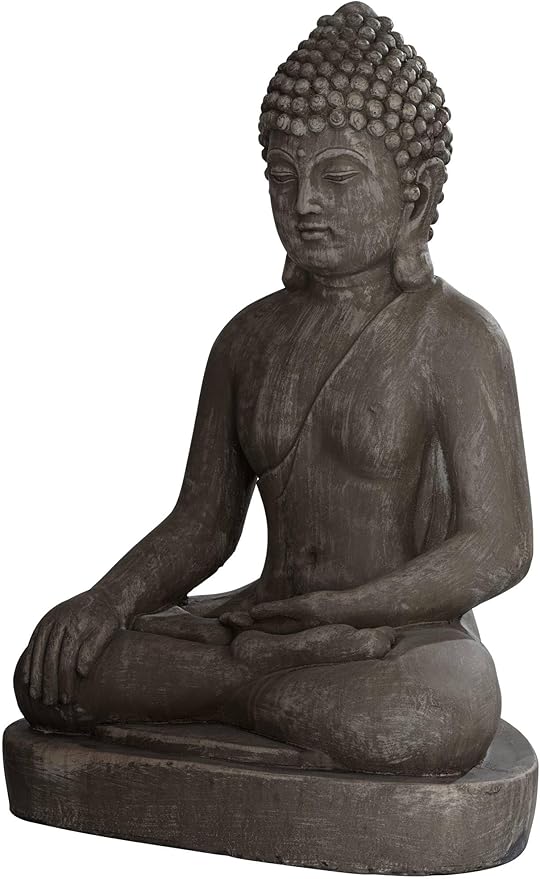 John Timberland Sitting Buddha Statue Sculpture Zen Asian Japanese Garden Decor Outdoor Front Porch Patio Yard Outside Home Balcony House Exterior Weathered Light Sandstone Finish 29 1/2" Tall