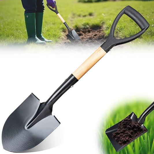 26-inch Small Square Sand and Soil Digging Pointed Shovel with D-Shaped Handle, Vehicle-Mounted Metal Camping Iron Spade, Garden Shovel, Gardening Tools with Wooden Handles (Small Pointed Shovel)