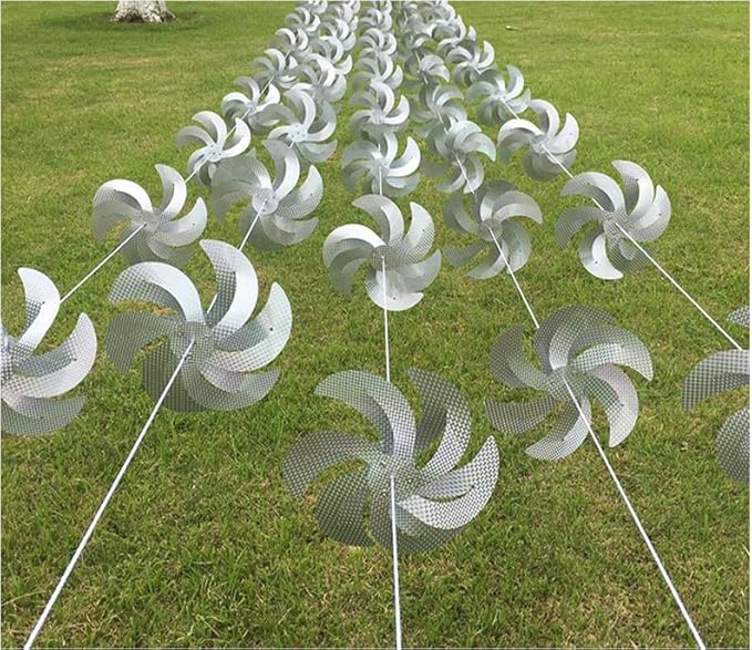 10 Meters of 8 Pieces Reflective Pinwheels Strings, Sparkly Hanging Scare Bird Deterrent Windmills, Outside Bird Repellent Wind Spinners Deterrent Birds Away from Yard Garden Patio Farm