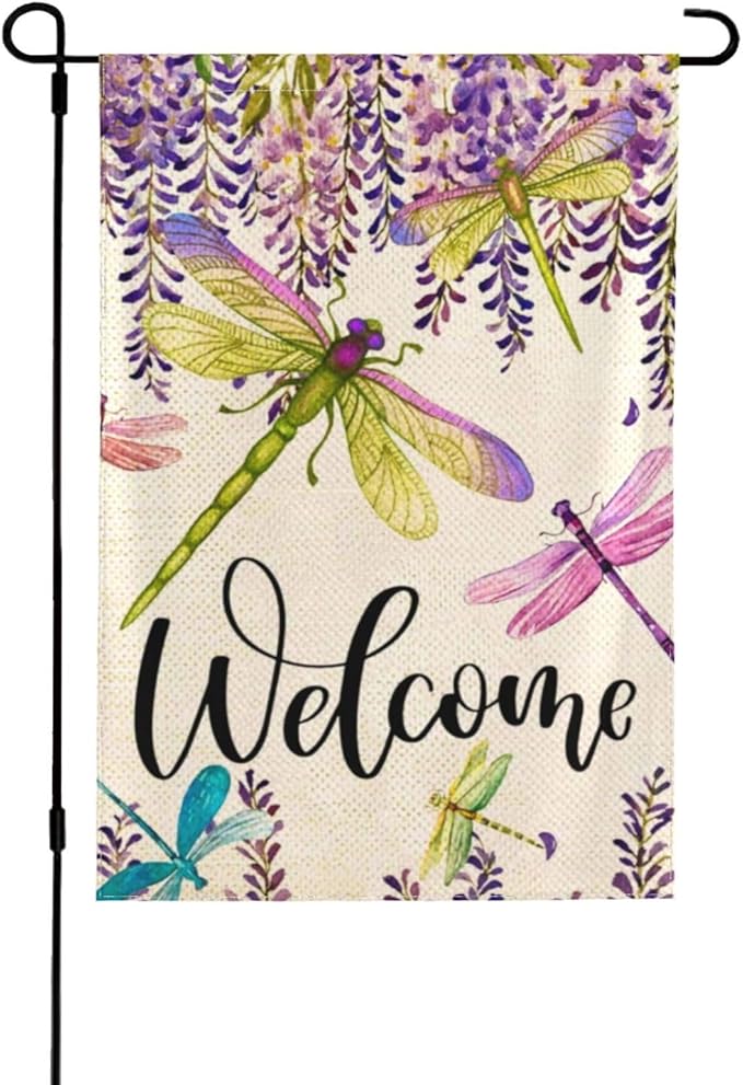 Dragonfly Garden Flag Vertical Double Sided Outdoor Yard Flags 12.5x18 Inch Burlap Banners for House Lawn