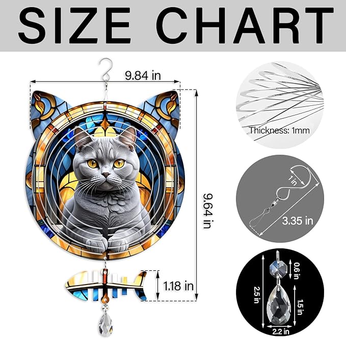British Shorthair Cat Wind Spinner, British Shorthair Cat Wind Spinner Hanging for Yard and Garden