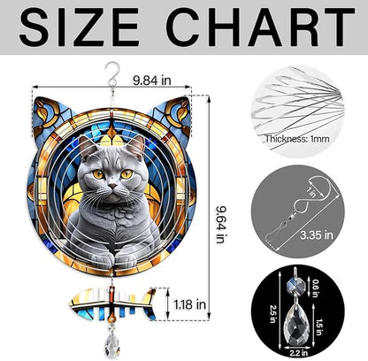 British Shorthair Cat Wind Spinner, British Shorthair Cat Wind Spinner Hanging for Yard and Garden