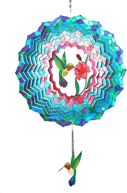 Wind Spinners Hanging, 12 Inches 3D Kinetic Hummingbird Wind Spinner for Yard and Garden Decor Stainless Steel Indoor Outdoor Decor Laser Cut Art Garden Metal Wind Sculptures & Spinners Decorations