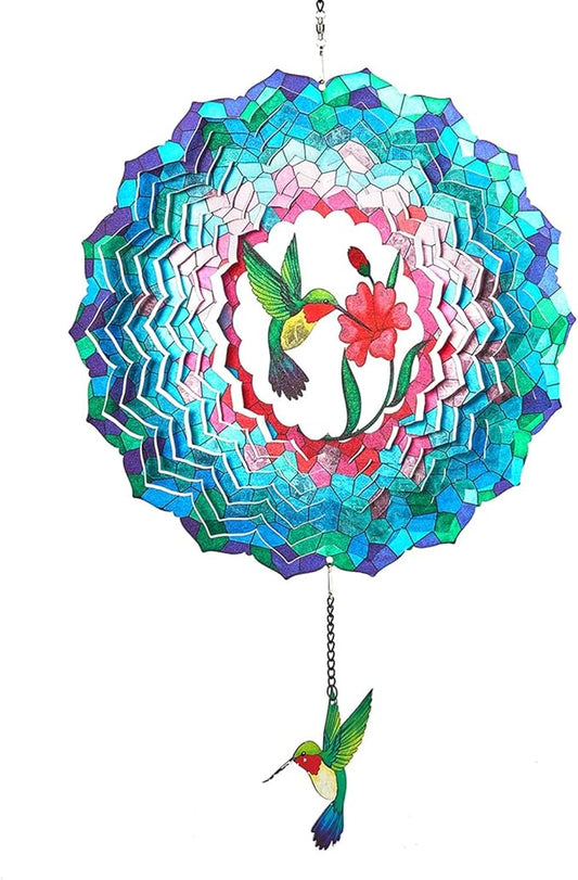 Wind Spinners Hanging, 12 Inches 3D Kinetic Hummingbird Wind Spinner for Yard and Garden Decor Stainless Steel Indoor Outdoor Decor Laser Cut Art Garden Metal Wind Sculptures & Spinners Decorations