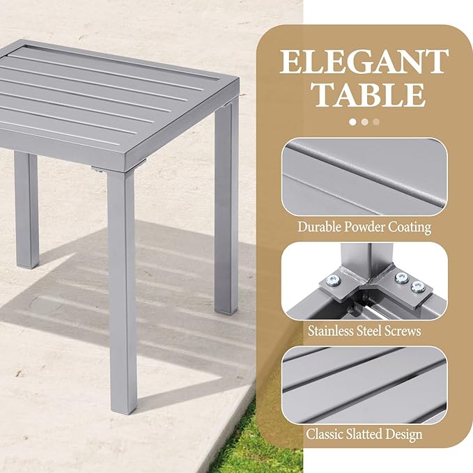 Crestlive Products Outdoor Side Table - Small Metal Square End Table - Easy to Assemble, Weather Resistant Ideal for Garden, Patio, Poolside, Beach, Balcony, Porch