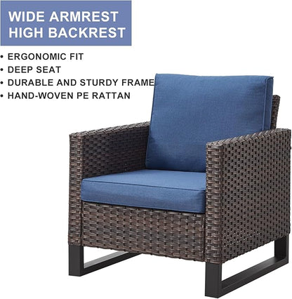 HUMMUH 8 Piece Patio Furniture All Weather 6-Seater Outdoor Sectional Sofa with Patio Swivel Chairs and Outdoor Chairs Ottomans for Porch,Garden,Backyard,Deck(Brown/Blue)