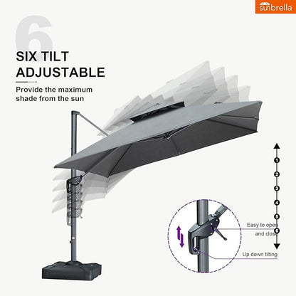 PURPLE LEAF 10 Feet Sunbrella Cantilever Umbrella Outdoor Double Top Large Hanging 360-degree Rotation Square Offset Umbrella for Patio Deck Pool Garden Backyard Cast Slate