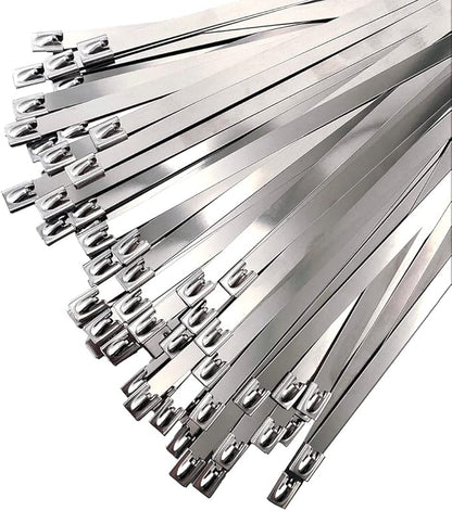 HS Metal Zip Ties Stainless Steel Cable Tie 11.8 Inch (100 Pack) Extra Heavy Duty Self-Locking Strap Ties 225 Lbs Perfect for Exhaust,Fence Outdoor,Automotive