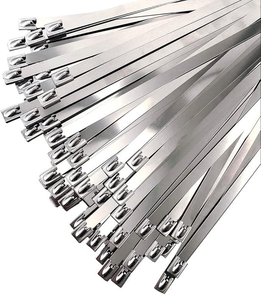 HS Metal Zip Ties Stainless Steel Cable Tie 11.8 Inch (100 Pack) Extra Heavy Duty Self-Locking Strap Ties 225 Lbs Perfect for Exhaust,Fence Outdoor,Automotive