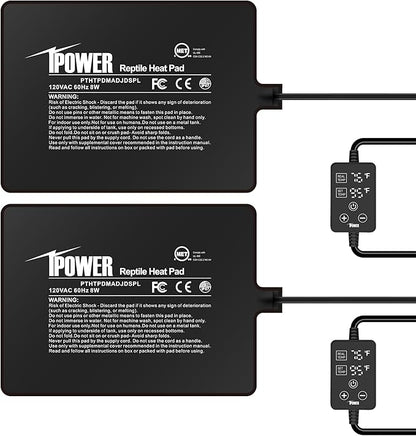 iPower 6 by 8 Inch 8W Reptile Heating Pad with Adjustable Thermostat, Under Tank Warmer Terrarium Heat Mat for Turtles/Snakes/Lizards/Frogs, 2 Pack