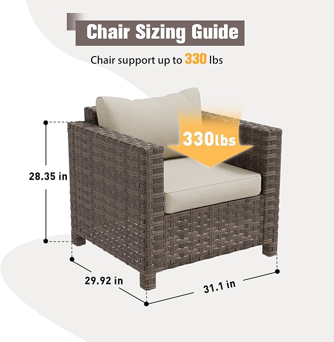 EAGLE PEAK Harbor Haven 2 Piece Wicker Patio Chair, Deep Seating Armchair, Weather Resistant Outdoor Furniture for Patio, Deck, Garden, Brown/Beige