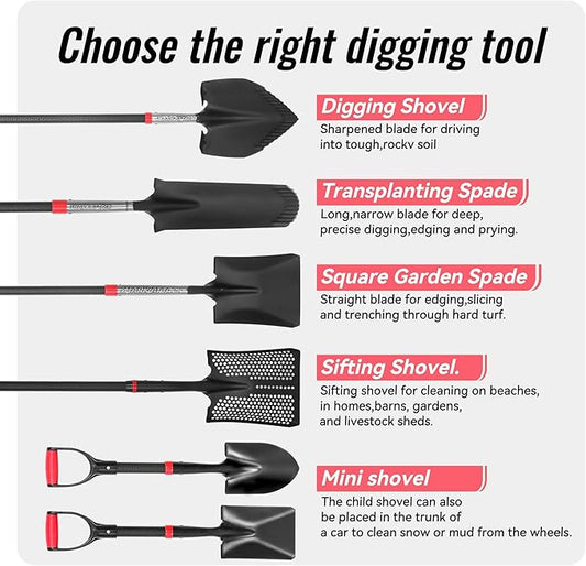 SHARK ATTACK Heavy Duty Garden Shovel, 56.7 Inch Digging Spade Shovel Extra-Wide Serrated Edge Heart-Shaped Blade with Non-Slip Injection Molded Handle for Digging, Gardening, and Landscaping
