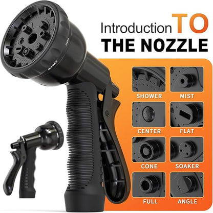 GASHER 25FT x 3/8" Coil Garden Hose, Expandable Garden Hose with 3/4" Brass Connector, Watering Hose Includes 8 Patterns Spray Nozzle for Outdoors Lawn Watering Car Washing