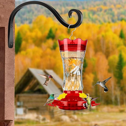 Hummingbird Feeders for Outdoors Hanging, BOLITE Glass Hummingbird Feeder, 4 Bee Guard Feeding Ports, Built-in Ant Moat, Leak Proof, 15 Ounces, Stars Decor, Red, 2 Pack, Gifts for Women Men