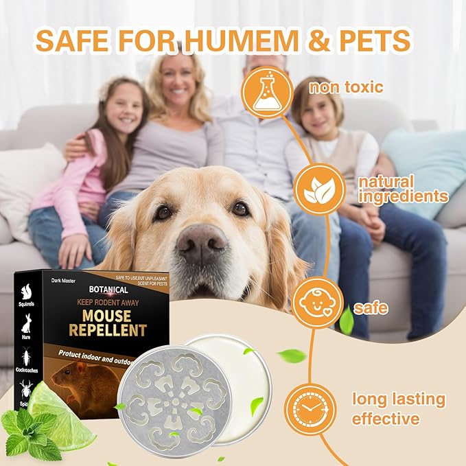 6 Pack Mouse Repellent with Peppermint Oil - Natural Rodent Deterrent for 24/7 Protection in House, Car, Garage & Attic,Human & Pet Safe