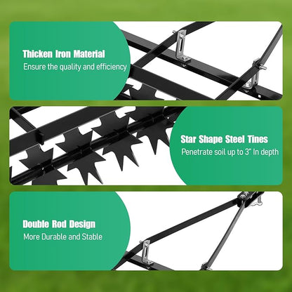 34 Inch Tow Behind Aerator, Steel Heavy Duty Rolling Lawn Aerator, Manual Tow Behind Spike Aerator with Rotary Spike for Lawn,Yard and Garden