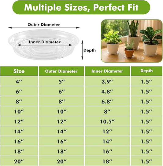 70 Packs 6" Clear Plant Saucers for Indoor Outdoor Use Heavy Duty Plastic Plant Trays for Planter Flower Pot Drip Trays to Catch Water, Bulk 4 to 20 Inch, Round Transparent