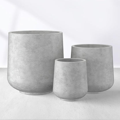 Kante 15.3"+11.6"+8.2" Dia Round Concrete Planter, Large Outdoor Indoor Planter Pots Containers with Drainage Holes and Rubber Plug for Home Garden Patio, Gray Concrete