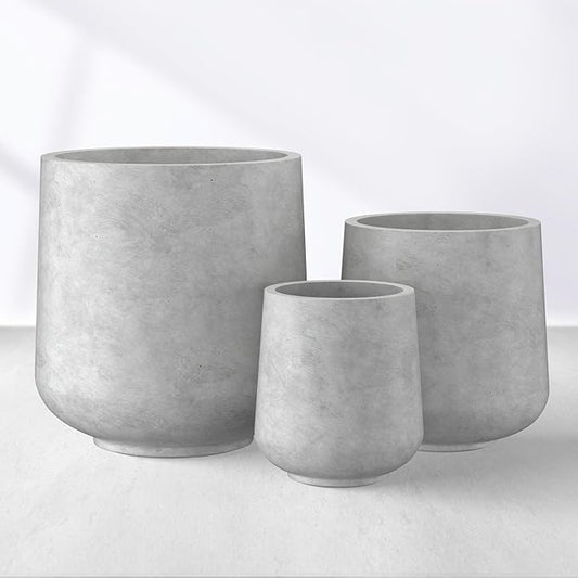 Kante 15.3"+11.6"+8.2" Dia Round Concrete Planter, Large Outdoor Indoor Planter Pots Containers with Drainage Holes and Rubber Plug for Home Garden Patio, Gray Concrete
