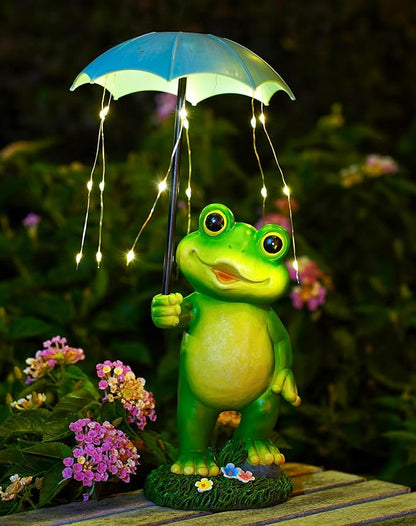 Solar Frog Statue Garden Decor - Funny Solar Outdoor Yard Garden Statue - Unique Design Gifts for Women,Mom