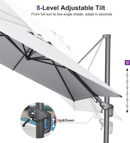 PURPLE LEAF 11' X 8' Swivel Outdoor Patio Aluminum Umbrella with Base Left-right Tilting Cantilever Offset Umbrella with UV Resistant Heavy Duty Fabric for Deck Pool Patio Backyard, Pebble Grey