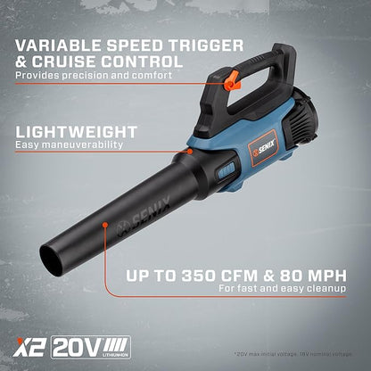 SENIX X2 20 Volt Max* 2-Piece Cordless Power Tool Combo Kit with Battery Powered 10-Inch String Trimmer and Variable Speed Leaf Blower, Includes 4.0 Ah Battery & Charger (S2K2B1-03)