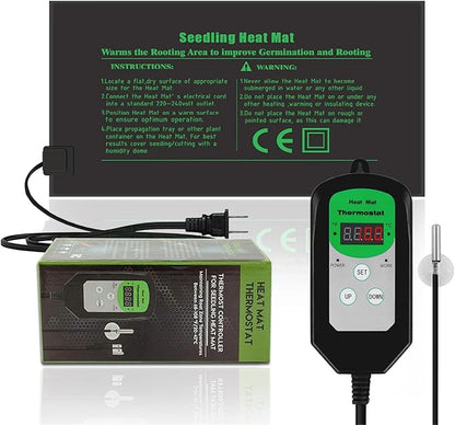 Seedling Heat Mat with Thermostat 40-108 Degrees Fahrenheit Warming Pad, Warm Hydroponic Heating Pad with Controller for Germination, 10" x 20.75" UL & MET-Certified