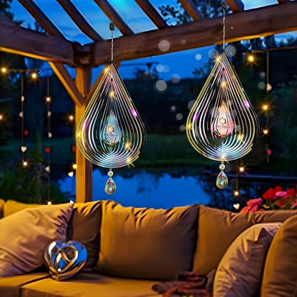 3D Wind Spinners Outdoor Flowing-Light Effect Metal Garden Decor, Highly Reflective Bird Deterrents for Outside, Mirrored Wind Sculptures to Scare Birds Away from Yard Patio Farm (Water-Drop-Silver)