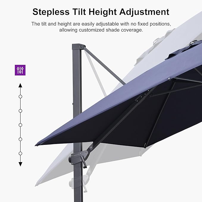 PURPLE LEAF 9' × 9' Patio Cantilever Umbrella with Base Outdoor Square Adjustable Offset Umbrellas with 360-degree Rotation and 8 Heavy Duty Metal Ribs for Garden Deck Pool Navy Blue