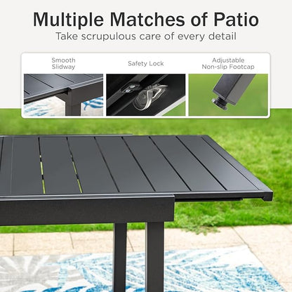 PHI VILLA Expandable Outdoor Dining Table for 6-8, Rectangle Metal Wrought Iron Extendable Table, Large Dining Furniture for Patio, Yard, Porch, Deck