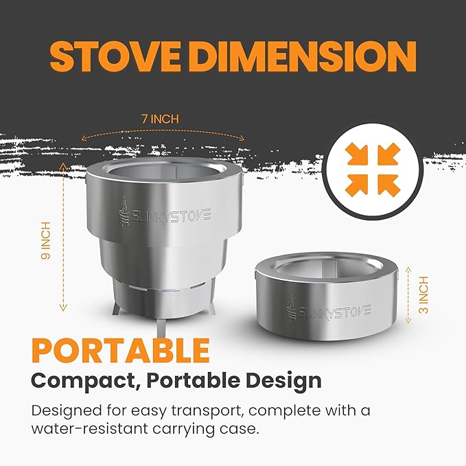 Slinky Stove Smokeless Fire Pit for Outdoor Wood-Burning - 7-Inch Patented Collapsible Firepit with Cooking Grill - Portable Stainless Steel Solo Pit for Camping, Backyard, Patio Bonfires