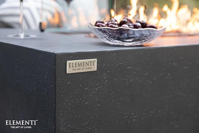 Elementi Andes Gas Fire Pit Cast Concrete Fire Table, Outdoor Fire Pit Electronic Ignition | Canvas Cover, Lava Rock Included | Free AMS Wind Guard & Table-top Firepit | Dark Gray (Propane Gas)