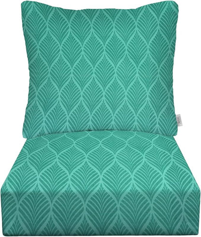 RSH DECOR Deep Seating Cushion with Pillow Back | 24” x 26” Seat | Water and Fade-Resistant Spun Fabric | Outdoor Chair Cushion Set for Patio Furniture | Fenbrook Teal