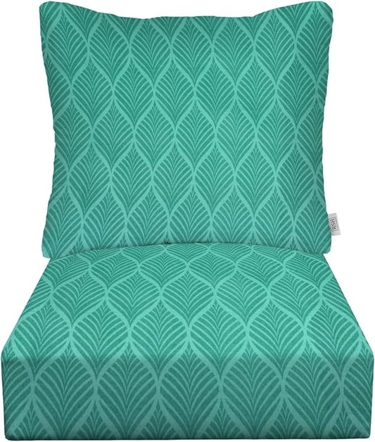 RSH DECOR Deep Seating Cushion with Pillow Back | 25” x 25.5” Seat | Water and Fade-Resistant Spun Fabric | Outdoor Chair Cushion Set for Patio Furniture | Fenbrook Teal
