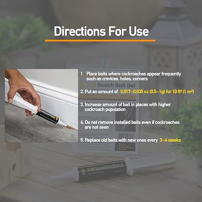 Cockroach Killer Indoor Home Gel (8 PCS) - Combat Gel Alternative with Fipronil 0.05% | Roach Bait Station for Pest Control | 97% Efficacy for American Roaches (99% for German)