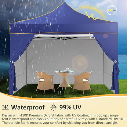 COBIZI Canopy Tent 10x10 Pop Up Canopy, Easy Setup Canopy with Sidewalls Waterproof & UPF 50+, Heavy Duty Commercial Instant Craft Fair Tent for Party, Event, Vendor, Farmer Market(D Bluei)