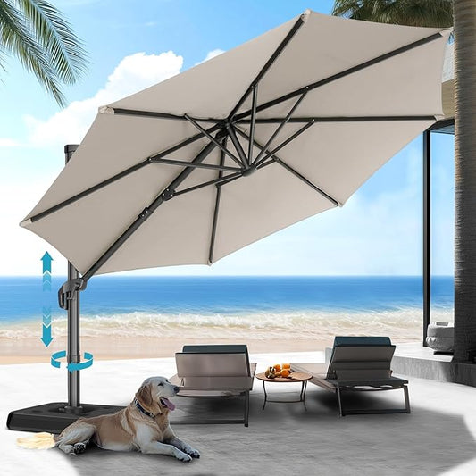 HOTIME10ft Patio Umbrella Cantilever Umbrella - Upgrade and Intensify - with 360 Rotation and 5 Angles Adjustment - Aluminum Offset Pool Umbrella Square Outdoor Umbrellas for Patio Garden Deck Pool