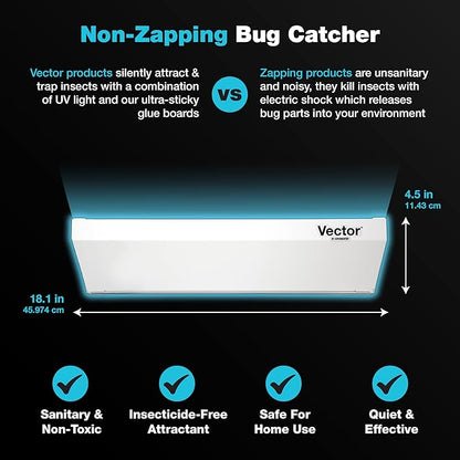 Catchmaster Vector Optima Light Trap, UV Light Fly Traps for Home, Gnat Traps for House Indoor, Shatterproof Bulbs, UV Lamp Insect Killer, Bug Catcher for Kitchen, Garage, & Warehouse - White