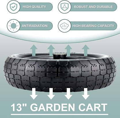 13"Garden Cart Tire Replacement for 13" Flat-Free Tire and Wheel with 5/8" Axle Borehole, 2.1" Offset Hub, 3.15" Wide Tires Used for Wheelbarrow Garden Cart and Trolleys, 4-Pack by Cenipar