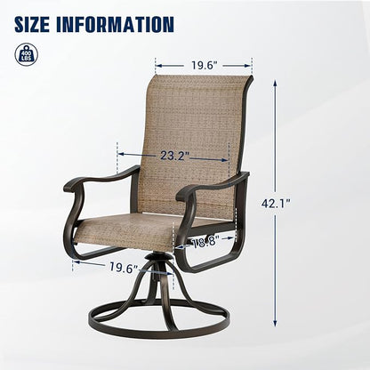 UDPATIO Patio Swivel Dining Chairs Set of 8, Outdoor Swivel Chairs High Back with All Weather Textilene Metal Rocking Frame for Lawn Garden Backyard, Brown