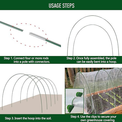 MAXPACE Greenhouse Hoops for DIY Grow Tunnels Less Than 2.7ft Wide, Rust-Free Fiberglass Support Hoops Frame for Garden Fabric, Plant Support Garden Stakes, Gardening Supplies, 50pcs