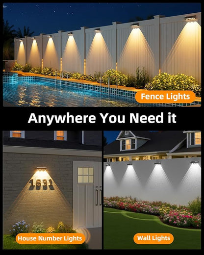 Solar Fence Lights Outdoor, 8 Pack, 9 Fixed Colors ＆ Color Changing Fence Lights Solar Powered Waterproof IP65 Dusk-to-Dawn LED Deck Lighting for Patio, Railing, Pool, Porch, Backyard, Wall